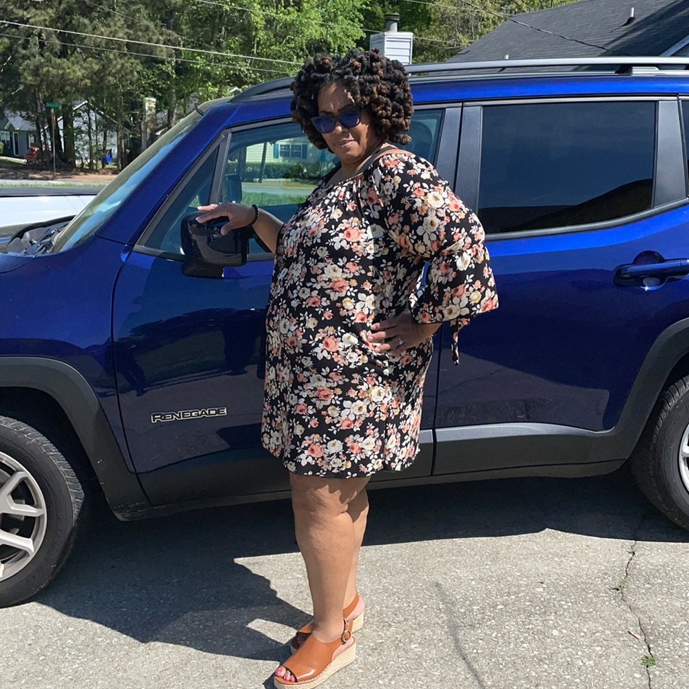 Black Multi-colored Butterfly Sleeve Floral Dress